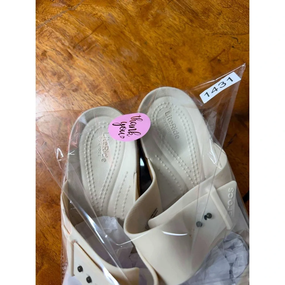 Crocs Brooklyn Low Wedge Sandals Stucco White Cork Platform Slides Womens 10